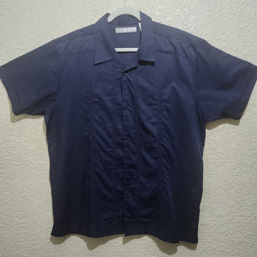 Monte Carlo Embroidered  Navy Blue Men's Shirt